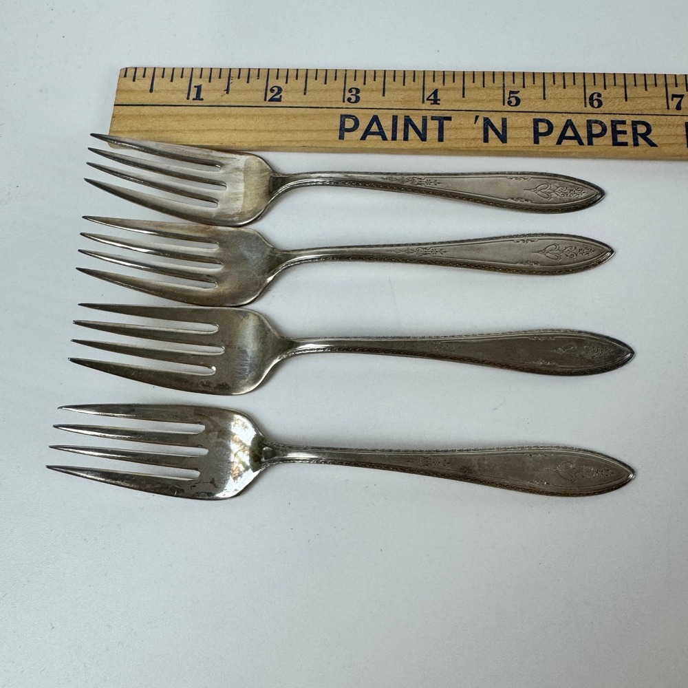 1847 Rogers Bros Argosy Silverplate Salad Forks Set of 4 Vintage Art Deco 6"